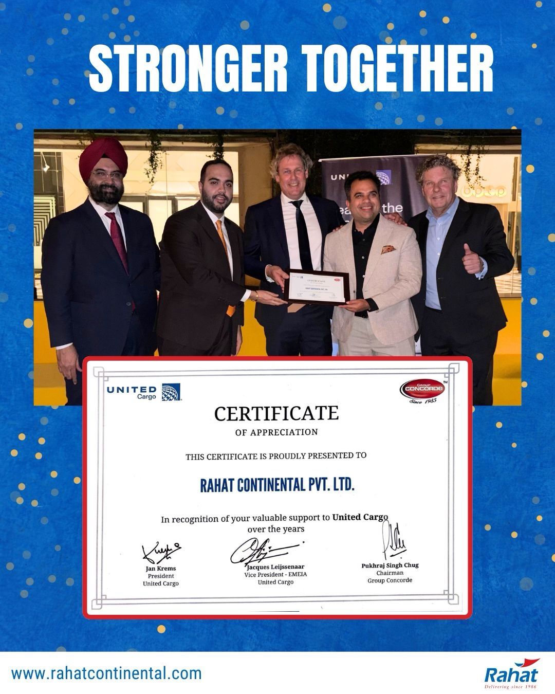 United Cargo Certification of Appreciation 2025